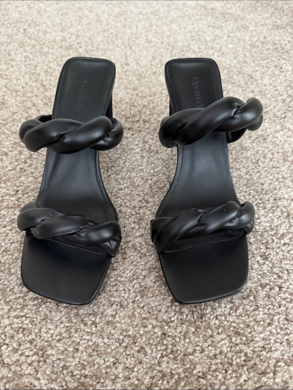 Open edit Black Braided Strap Slide Heels - Women